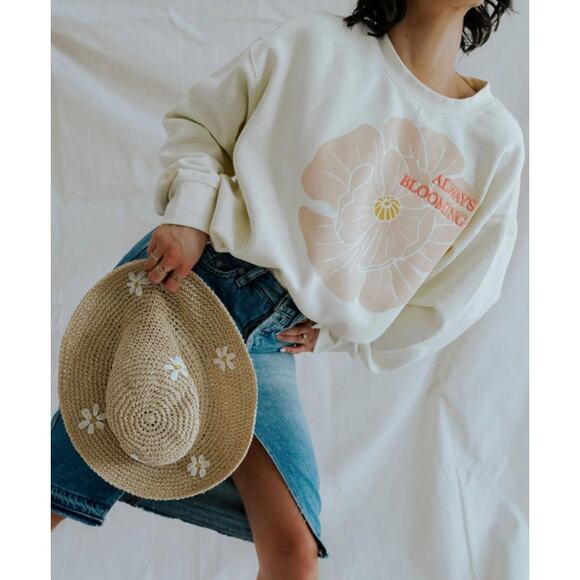 Com Meant Always Blooming Crewneck Fleece Pullover Sweater Women Sz M - Picture 3 of 9